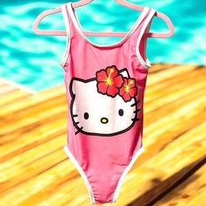 New girls Sanrio Hello Kitty pink Hawaiian one piece swimsuit